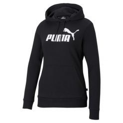 Damska bluza Essentials z kapturem i logo PUMA Black. Białe bluzy damskie Puma, xs, bez wzorów, klasyczne, bez ramiączek, z kapturem. Za 179.00 zł.