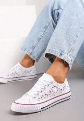 Białe Trampki z Krótką Ażurową Cholewką Paerina. Białe trampki i tenisówki damskie Renee, w ażurowe wzory, z jeansu, bez zapięcia. Za 44.99 zł.