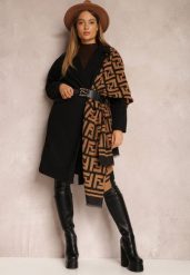 Czarny Płaszcz Dwurzędowy Długi Tadde. Czarne płaszcze damskie Renee, l, bez wzorów, bez kołnierzyka, bez kaptura. Za 189.99 zł.