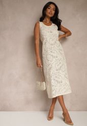 Beżowa Bawełniana Sukienka w Stylu Boho z Szydełkowymi Zdobieniami Baniella. Brązowe sukienki damskie Renee, na co dzień, na lato, z aplikacjami, z bawełny, boho, bez kołnierzyka, bez ramiączek, midi, proste. Za 99.99 zł.