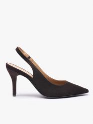 Brązowe czółenka bez pięty slingback na wysokim obcasie. Brązowe czółenka damskie Ryłko, bez wzorów, z gumy, eleganckie, bez obcasa, na obcasie, bez zapięcia. Za 399.99 zł.