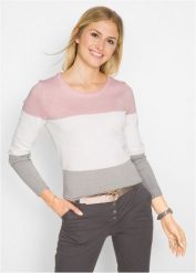 Sweter w stylu color-blocking. Czerwone swetry nierozpinane damskie bonprix, bez wzorów, z dzianiny, bez kołnierzyka, bez ramiączek. Za 94.99 zł.