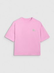 4F T-shirt oversize z nadrukiem damski - różowy M. Czerwone koszulki sportowe damskie 4F, m, bez wzorów, z bawełny, bez ramiączek. W wyprzedaży za 49.99 zł.