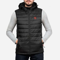 Podgrzewana kamizelka puchowa EVO bez rękawów. Czarne bluzy męskie G-HEAT, na zimę, xl, bez wzorów, z puchu, sportowe, bez ramiączek, z kapturem. Za 564.75 zł.