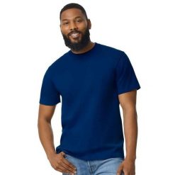 Bawełniana Lekka Koszulka Unisex Dla Dorosłych. Niebieskie bluzki damskie GILDAN, m, bez wzorów, z bawełny, sportowe, bez kołnierzyka, bez ramiączek. Za 27.99 zł.