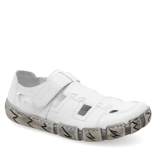 Półbuty Rieker. Białe półbuty damskie Rieker, bez wzorów, bez obcasa, na płaskiej podeszwie, bez zapięcia. Za 349.99 zł.