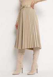 Jasnobeżowa Spódnica Plisowana z Imitacji Skóry Obono. Brązowe spódnice damskie Born2be, na co dzień, l, bez wzorów, ze skóry, eleganckie, midi, koszulowe. Za 159.99 zł.