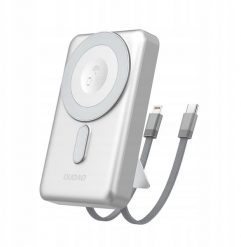 Powerbank Dudao K29 10000mAh PD 20W z MagSafe z metalową obudową, podstawką i wbudowanymi kablami USB-C/Lightning - srebrny. Szare powerbanki Dudao. Za 96.32 zł.