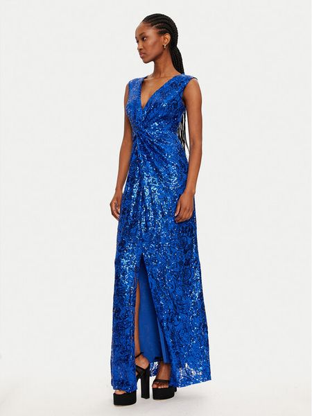 Rinascimento Sukienka wieczorowa CFC0121922003 Niebieski Regular Fit. Niebieskie sukienki damskie Rinascimento, s, bez wzorów, z syntetyku, wizytowe, bez kołnierzyka, bez ramiączek. Za 459.99 zł.