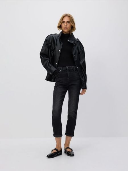 Jeansy boyfriend slim - szary. Szare jeansy damskie Reserved, bez wzorów, z bawełny. Za 129.99 zł.