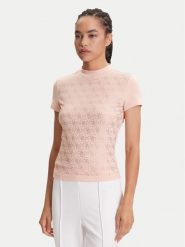 Guess T-Shirt W4BI26 J1314 Różowy Regular Fit. Czerwone t-shirty damskie Guess, xxl, z aplikacjami, z bawełny, bez kołnierzyka, bez ramiączek. Za 269.99 zł.