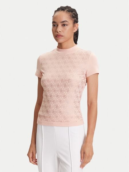 Guess T-Shirt W4BI26 J1314 Różowy Regular Fit. Czerwone t-shirty damskie Guess, xxl, z aplikacjami, z bawełny, bez kołnierzyka, bez ramiączek. Za 269.99 zł.