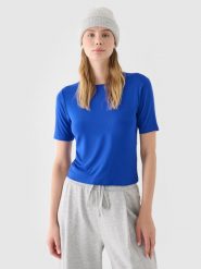 4F T-shirt slim gładki damski - niebieski XS. Niebieskie t-shirty damskie 4F, xs, bez wzorów, z dzianiny, sportowe, bez kołnierzyka, bez ramiączek. W wyprzedaży za 19.99 zł.