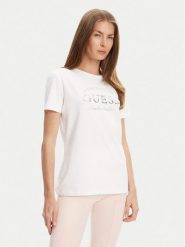 Guess T-Shirt V5YI12 J1314 Biały Regular Fit. Białe t-shirty damskie Guess, m, z aplikacjami, z bawełny, bez kołnierzyka, bez ramiączek. Za 119.99 zł.