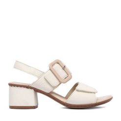 Sandały Rieker. Białe sandały damskie Rieker, bez wzorów, bez obcasa, na słupku, bez zapięcia. Za 329.99 zł.