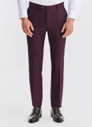 PAKO LORENTE – Bordowe spodnie garniturowe. Czerwone eleganckie spodnie męskie Pako Lorente, bez wzorów, z elastanu. Za 399.99 zł.