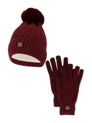 Damski Zimowy Zestaw Termiczny - Czapka + Rękawiczki - Burgundowy. Czerwone czapki damskie HEAT KEEPER, na zimę, bez wzorów, z materiału, eleganckie. Za 134.32 zł.
