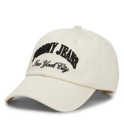 Czapka z daszkiem Tommy Jeans. Brązowe czapki damskie Tommy Jeans, bez wzorów, z jeansu. Za 99.99 zł.