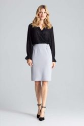 Szara Ołówkowa Spódnica z Brokatowym Lampasem. Szare spódnice damskie Figl, xl, bez wzorów, z elastanu, ołówkowe. Za 199.00 zł.