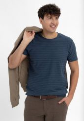 T-shirt w paski TM-ULF. Niebieskie t-shirty męskie Volcano, l, bez wzorów, z bawełny, bez kołnierzyka, bez ramiączek. Za 69.99 zł.