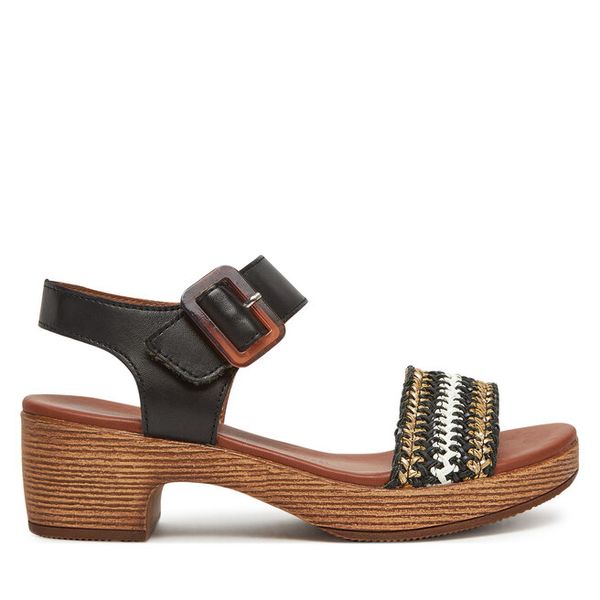 Sandały Remonte. Czarne sandały damskie Remonte, bez wzorów, bez obcasa, na słupku, bez zapięcia. Za 295.99 zł.