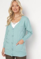 Miętowy Kardigan o Wydłużonym Fasonie z Ozdobnym Wzorem Dzianiny Gerwine. Zielone kardigany damskie Born2be, bez wzorów, z dzianiny, bez kołnierzyka. Za 89.99 zł.