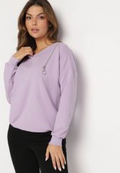Jasnofioletowa Bawełniana Bluza z Zamkiem i Ściągaczami Araphose. Fioletowe bluzy damskie Born2be, uniwersalny, bez wzorów, z bawełny, casualowe, bez ramiączek, bez kaptura. Za 89.99 zł.