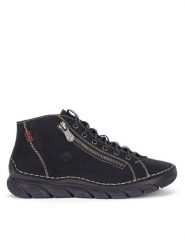 Rieker Botki 55048-00 Czarny. Czarne botki damskie Rieker, bez wzorów, ze skóry, bez obcasa, na płaskiej podeszwie, bez zapięcia. Za 279.00 zł.