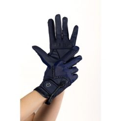 Rękawiczki Glittery Navy Equus. Niebieskie rękawiczki damskie EQUUS BRAND, bez wzorów. Za 94.99 zł.