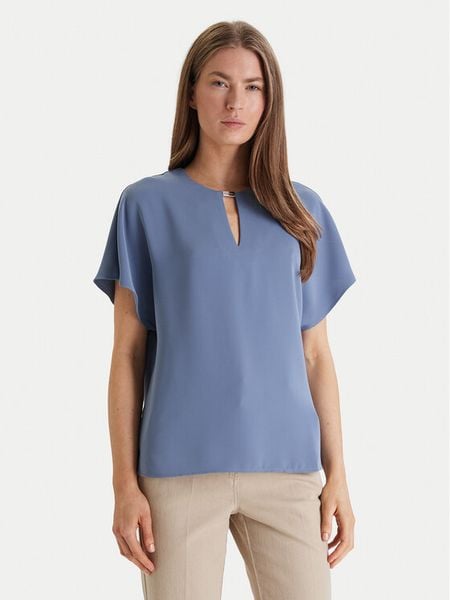 Calvin Klein Bluzka LV044E902G Błękitny Regular Fit. Niebieskie bluzki damskie Calvin Klein, m, bez wzorów, z syntetyku, bez kołnierzyka, bez ramiączek. Za 213.99 zł.