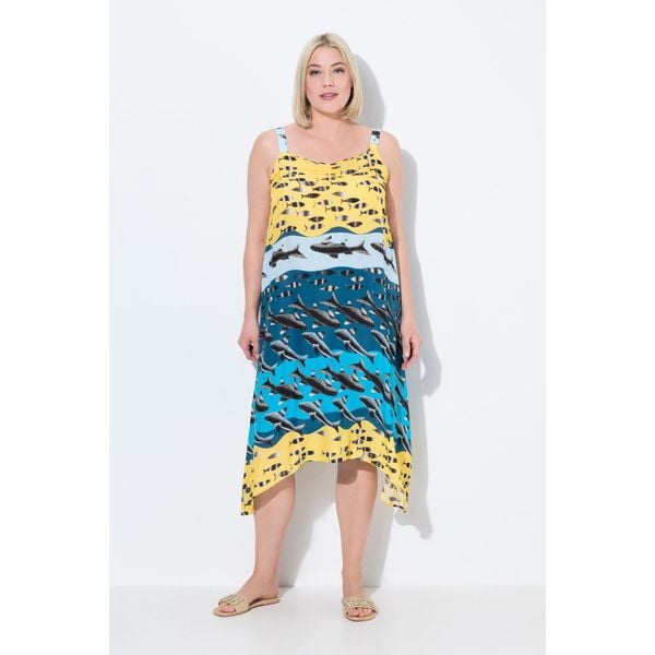 Damskie Sukienka ryby krój trapezowy dekolt w szpic bez rękawów. Zielone sukienki damskie Ulla Popken, plus size, bez wzorów, z materiału, sportowe, bez kołnierzyka, plus size, bez ramiączek, sportowe. W wyprzedaży za 223.99 zł.