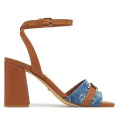 Sandały Guess. Niebieskie sandały damskie Guess, z aplikacjami, bez obcasa, na słupku, bez zapięcia. Za 429.99 zł.