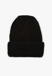 Czarna Czapka Beanie z Wiskozą z Prążkowanego Materiału Ozdobiona Metaliczną Nicią Temitana. Czarne czapki damskie Renee, z aplikacjami, z jeansu, eleganckie. Za 24.99 zł.