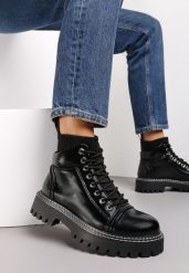 Czarne Botki Workery z Elastyczną Wstawką Bojande. Czarne botki damskie Renee, bez wzorów, bez obcasa, na płaskiej podeszwie, bez zapięcia. Za 149.99 zł.