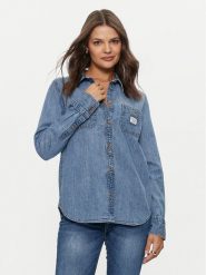 Guess Jeans Koszula jeansowa W4YH37 D5EI2 Niebieski Regular Fit. Niebieskie koszule damskie Guess Jeans, xl, z aplikacjami, z jeansu, bez kołnierzyka, bez ramiączek. Za 239.99 zł.