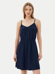 Vero Moda Sukienka letnia Mymilo 10303689 Granatowy Regular Fit. Niebieskie sukienki damskie Vero Moda, na lato, l, bez wzorów, ze lnu, bez kołnierzyka, bez ramiączek. Za 79.99 zł.