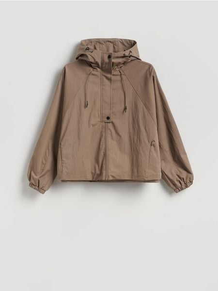 Parka z kapturem - brązowy. Brązowe parki damskie Reserved, l, bez wzorów, z tkaniny, z kapturem. W wyprzedaży za 129.99 zł.