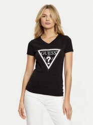 Guess T-Shirt W5RI21 J1314 Czarny Regular Fit. Czarne t-shirty damskie Guess, m, z aplikacjami, z bawełny, bez kołnierzyka, bez ramiączek. Za 99.99 zł.