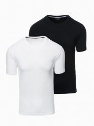 Zestaw męskich t-shirtów z okrągłym dekoltem – biały/czarny V2 Z101 - XXL. Białe t-shirty męskie Ombre Clothing, l, bez wzorów, z bawełny, bez kołnierzyka, bez ramiączek. W wyprzedaży za 89.99 zł.