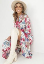 Biała Sukienka Koszulowa z Rozcięciem w Kwiaty Vethere. Białe sukienki damskie Born2be, l, bez wzorów, eleganckie, bez kołnierzyka, bez ramiączek, maxi, koszulowe. Za 99.99 zł.