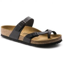 Klapki damskie Birkenstock Mayari BF. Czarne klapki damskie Birkenstock, bez wzorów, z materiału, bez obcasa, bez zapięcia. Za 523.00 zł.