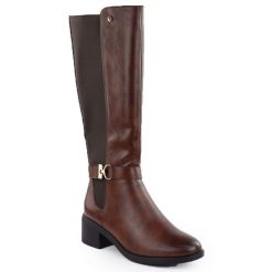 Kozaki damskie brązowe eVento 25KZ02-9430. Brązowe kozaki damskie eVento, bez wzorów, ze skóry ekologicznej, bez obcasa, bez zapięcia. Za 229.99 zł.