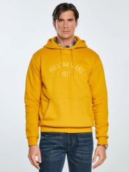 Bluza męska z nadrukiem z kapturem żółta Aslan 203. Żółte bluzy męskie BIG STAR, l, bez wzorów, z denimu, klasyczne, bez ramiączek, z kapturem. Za 279.99 zł.