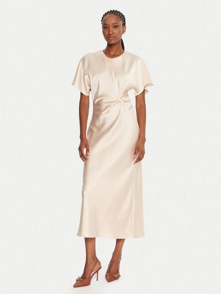 Rinascimento Sukienka koktajlowa CFC0125718003 Beżowy Regular Fit. Brązowe sukienki damskie Rinascimento, s, bez wzorów, z syntetyku, wizytowe, bez kołnierzyka, bez ramiączek. Za 299.99 zł.