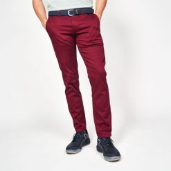 Spodnie do golfa chino męskie Inesis MW500 bawełniane. Fioletowe eleganckie spodnie męskie INESIS, bez wzorów, z bawełny, sportowe. Za 119.99 zł.
