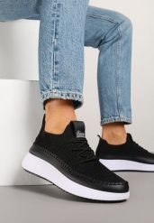 Czarne Buty Sportowe Sneakersy z Siateczkową Cholewką Helazia. Czarne obuwie sportowe damskie Renee, bez wzorów, z jeansu, bez zapięcia. Za 59.99 zł.