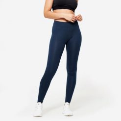 Legginsy fitness damskie Domyos slim. Niebieskie legginsy damskie DOMYOS, bez wzorów, z bawełny. Za 49.99 zł.