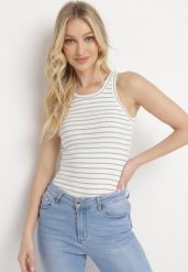 Beżowo-Szary Bawełniany Top w Paski Alectrapia. Brązowe topy damskie Born2be, m, bez wzorów, z bawełny, bez kołnierzyka, bez ramiączek. Za 54.99 zł.