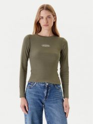 Guess Jeans Bluzka W5YP38 KA0H1 Khaki Slim Fit. Brązowe bluzki damskie Guess Jeans, s, z aplikacjami, z bawełny, bez kołnierzyka, bez ramiączek. Za 139.99 zł.