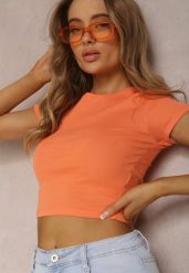 Pomarańczowy T-shirt Phaedramna. Brązowe t-shirty damskie Renee, l, bez wzorów, z bawełny, bez kołnierzyka, bez ramiączek. Za 19.99 zł.